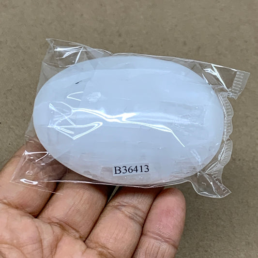 101g, 2.8"x2"x1", White Selenite Palmstone Crystal Pillow Reiki, B36413