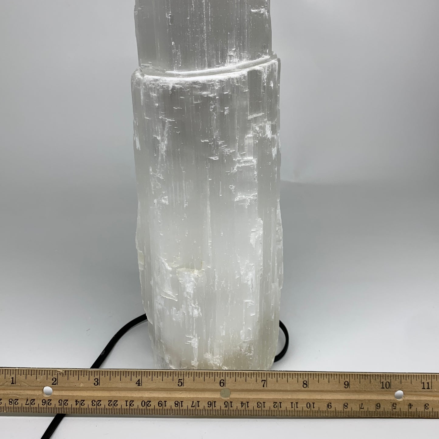 12.7 lbs, 15.6"x5.2"x3.6" Rough Selenite (Satin Spar) Lamp Tower W/Chord, B35771