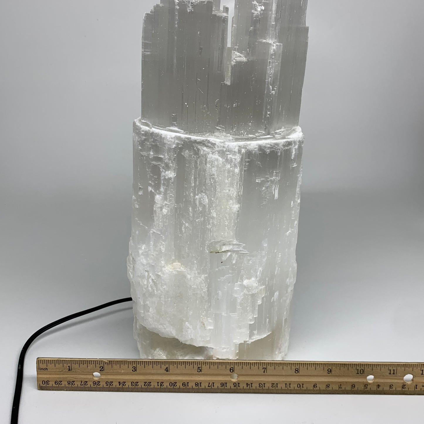 12.7 lbs, 15.6"x5.2"x3.6" Rough Selenite (Satin Spar) Lamp Tower W/Chord, B35771