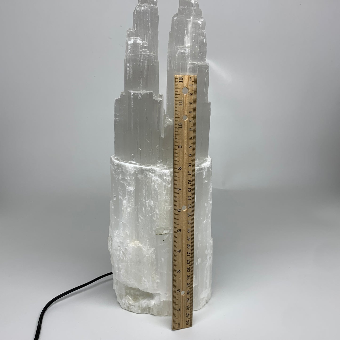 12.7 lbs, 15.6"x5.2"x3.6" Rough Selenite (Satin Spar) Lamp Tower W/Chord, B35771