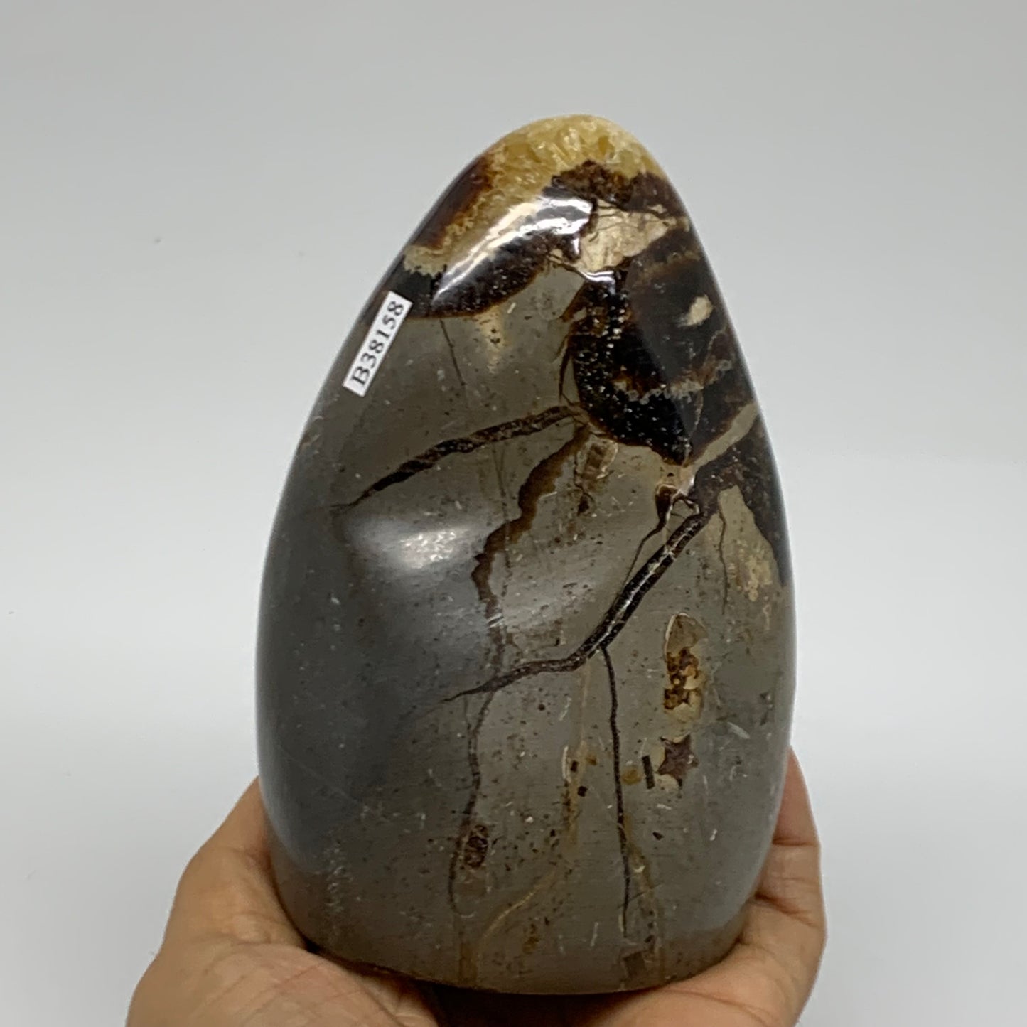 1.12 lbs, 4.2"x2.8"x2", Septarian Nodules Freeform Polished Crystal, B37392