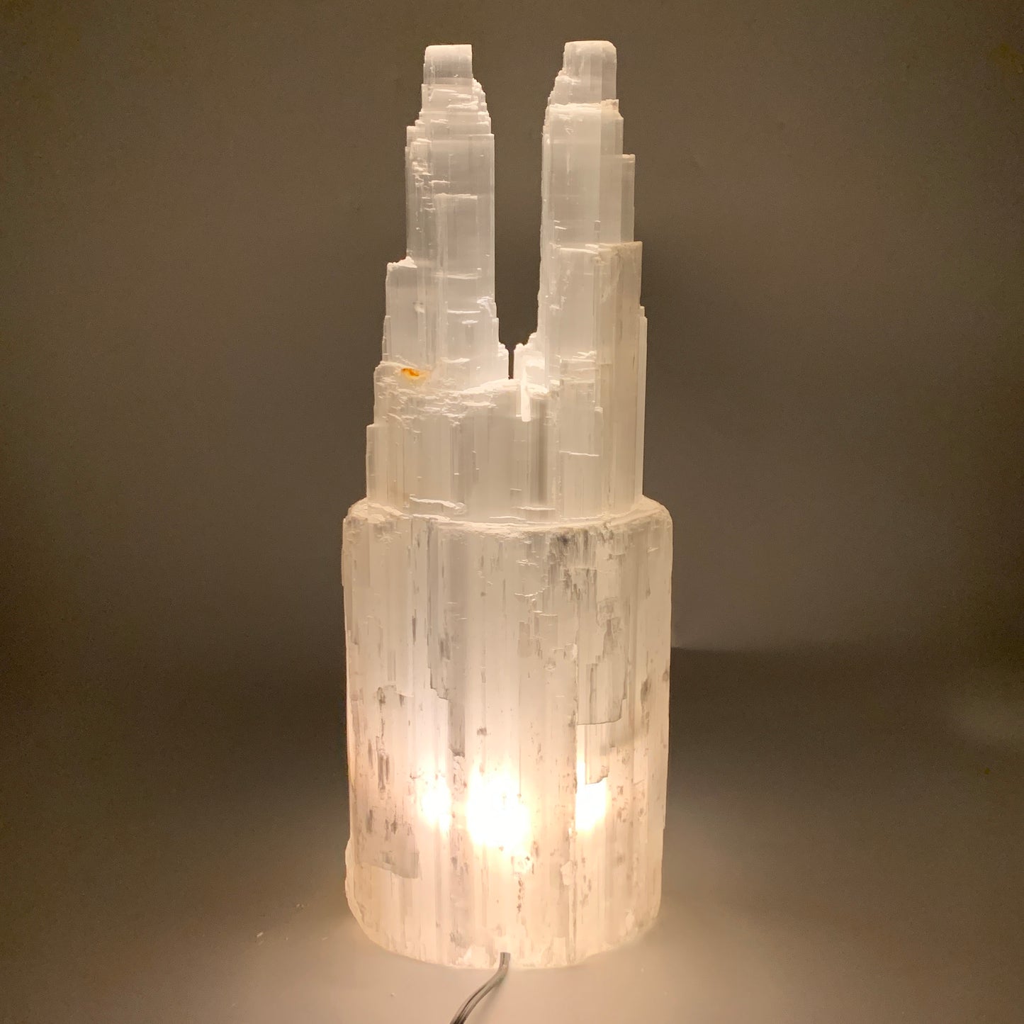 12.9 lbs, 15.5"x5.7"x3.8" Rough Selenite (Satin Spar) Lamp Tower W/Chord, B35772