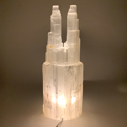 12.9 lbs, 15.5"x5.7"x3.8" Rough Selenite (Satin Spar) Lamp Tower W/Chord, B35772