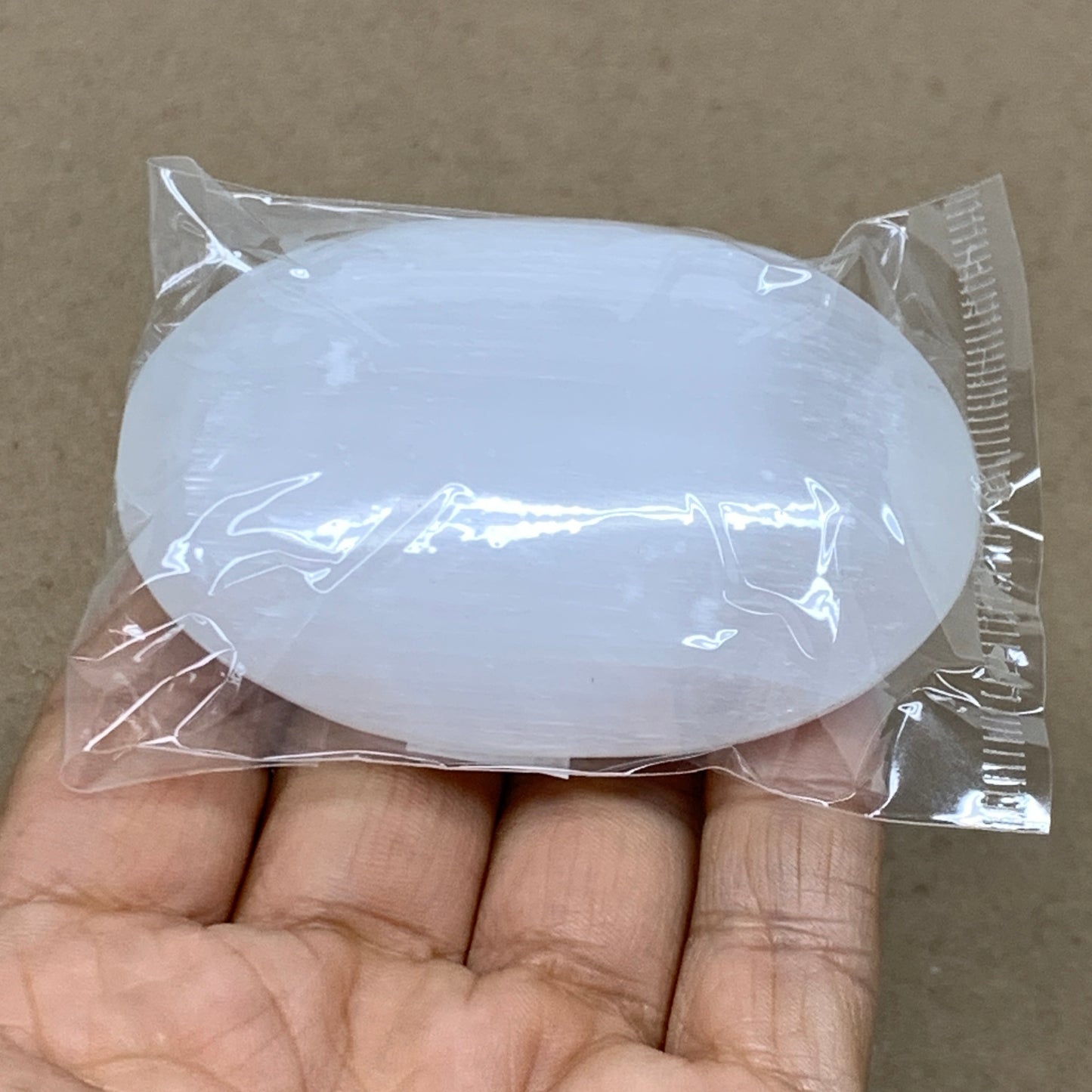 96g, 2.8"x1.9"x0.9", White Selenite Palmstone Crystal Pillow Reiki, B36414