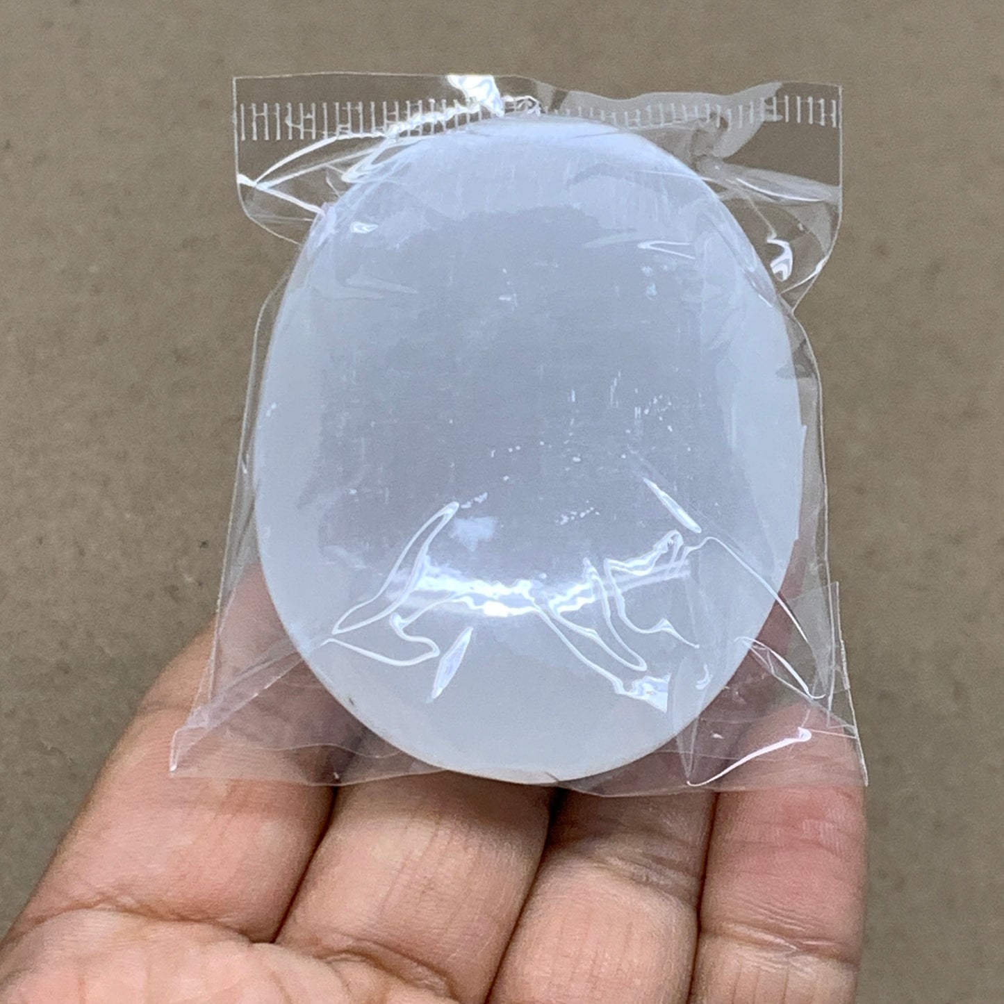 96g, 2.8"x1.9"x0.9", White Selenite Palmstone Crystal Pillow Reiki, B36414