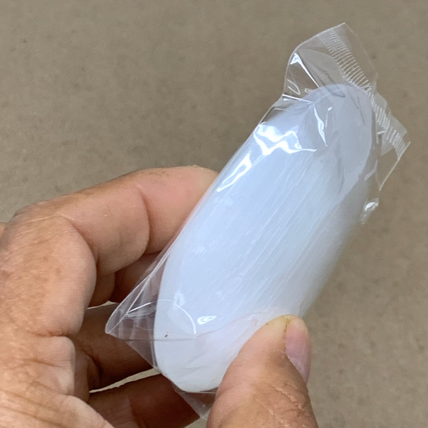 96g, 2.8"x1.9"x0.9", White Selenite Palmstone Crystal Pillow Reiki, B36414