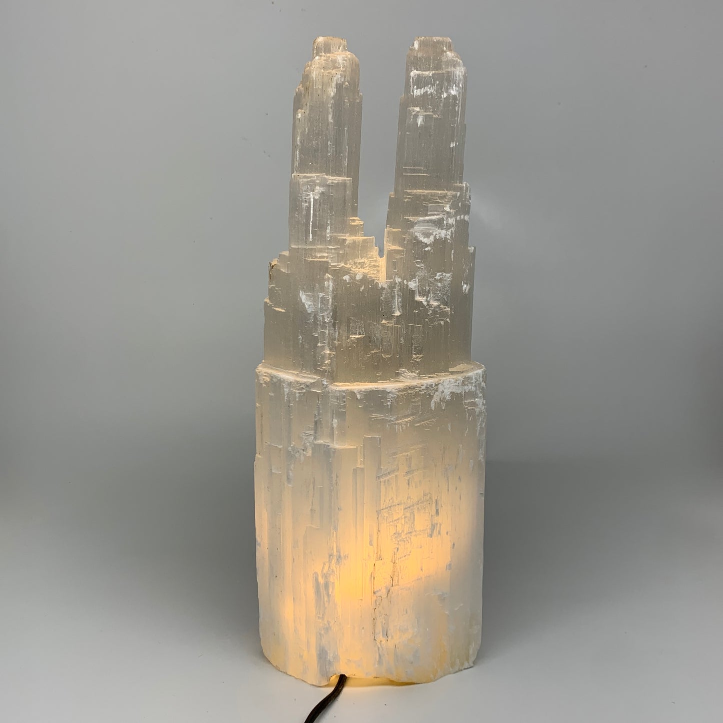 13.1 lbs, 15"x5.6"x3.6" Rough Selenite (Satin Spar) Lamp Tower W/Chord, B35773