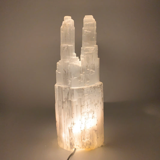 13.1 lbs, 15"x5.6"x3.6" Rough Selenite (Satin Spar) Lamp Tower W/Chord, B35773