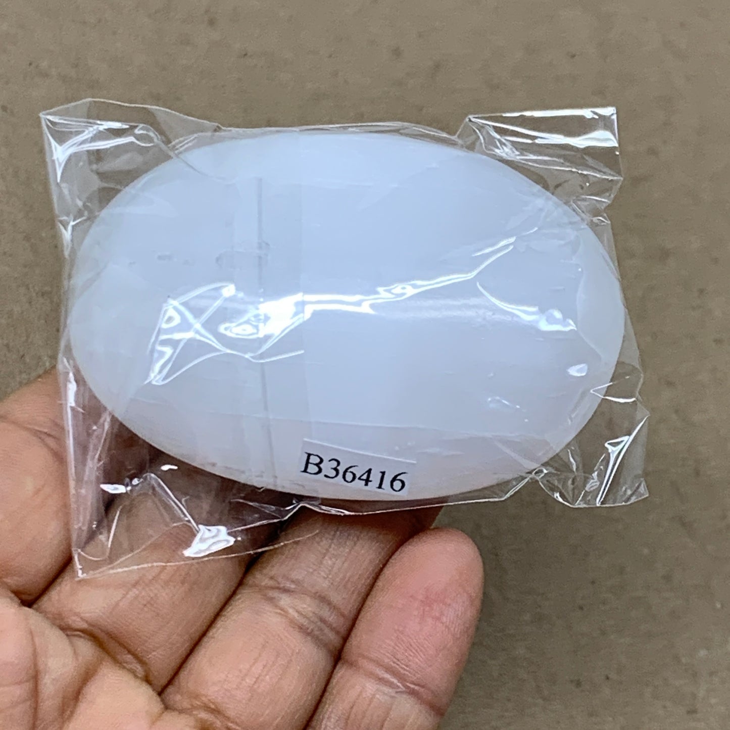 96g, 2.7"x1.9"x1", White Selenite Palmstone Crystal Pillow Reiki, B36416