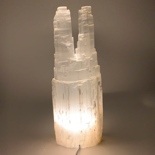 12.13 lbs, 15.5"x5.7"x3.3" Rough Selenite (Satin Spar) Lamp Tower W/Chord, B3577