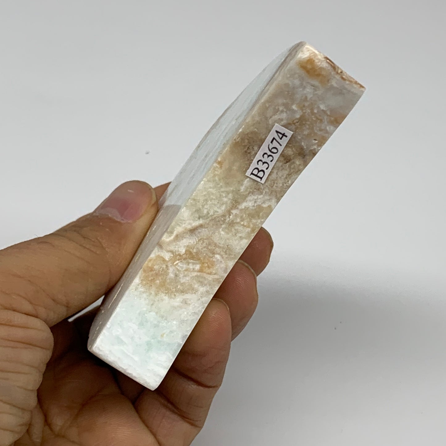 149.9g, 3.4"x1.7"x0.7", Caribbean Calcite Moon Crescent Gemstone, B33674