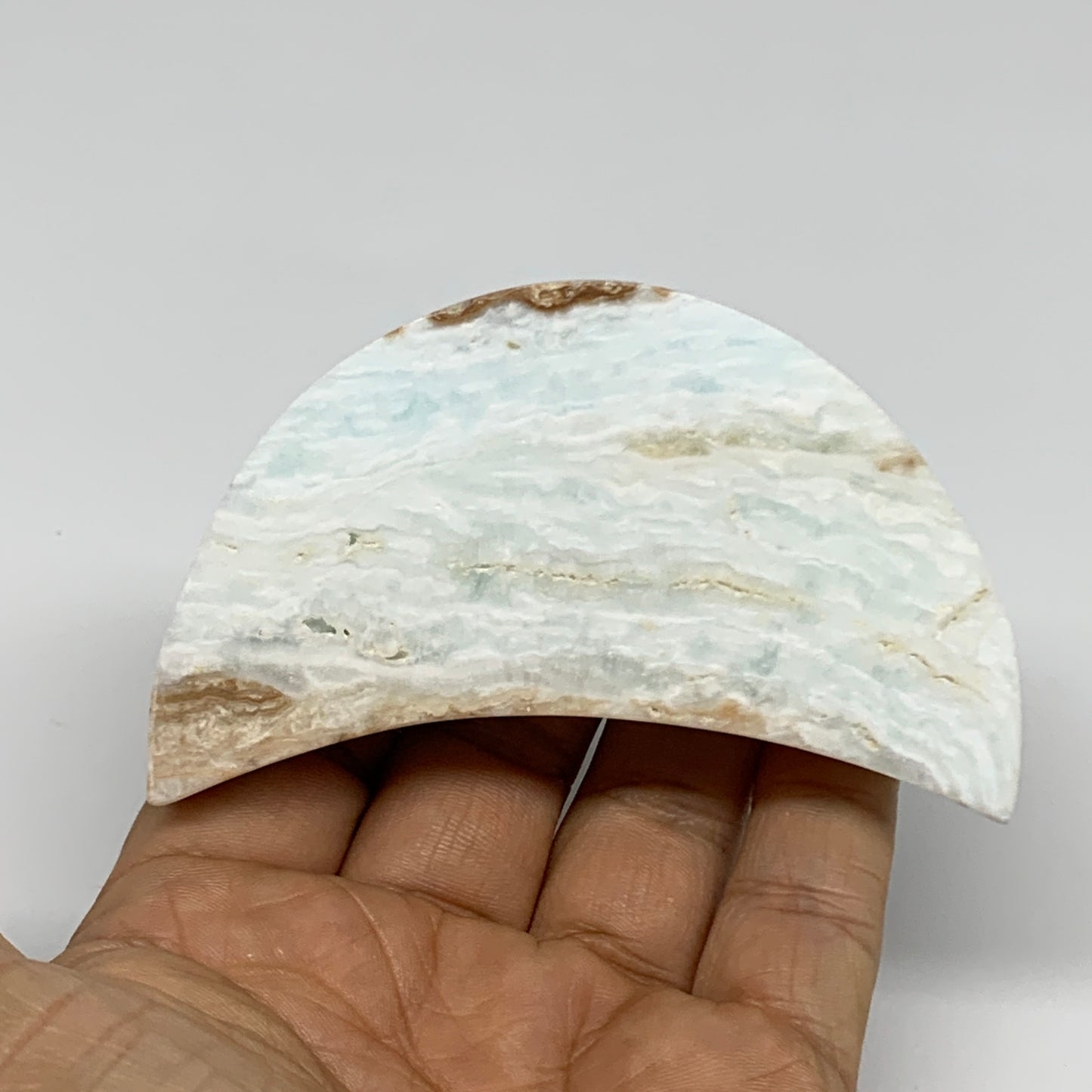 149.9g, 3.4"x1.7"x0.7", Caribbean Calcite Moon Crescent Gemstone, B33674