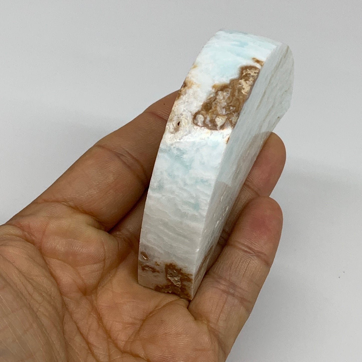 149.9g, 3.4"x1.7"x0.7", Caribbean Calcite Moon Crescent Gemstone, B33674