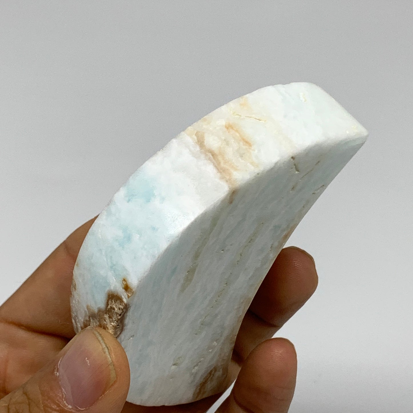 149.9g, 3.4"x1.7"x0.7", Caribbean Calcite Moon Crescent Gemstone, B33674