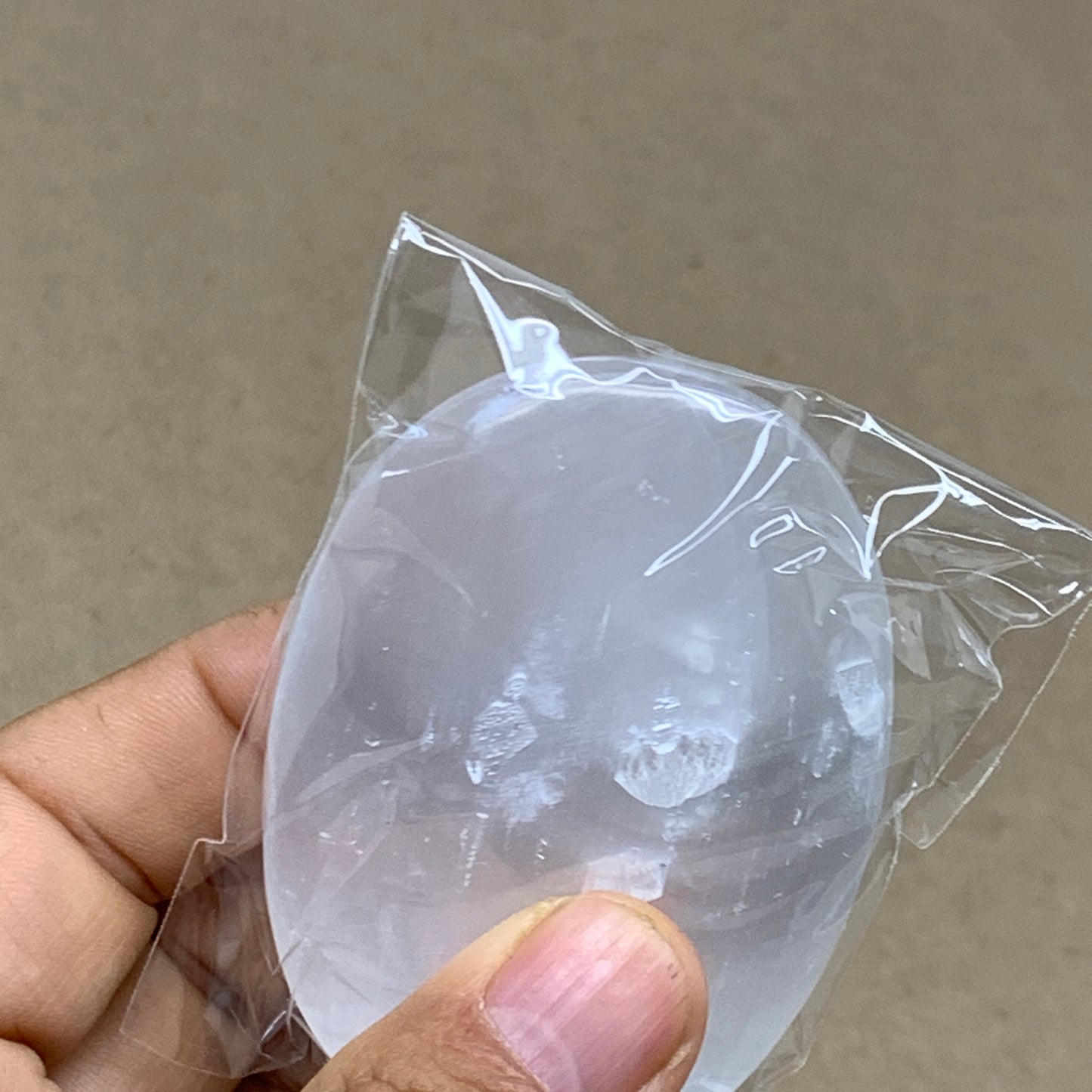 96g, 2.7"x1.9"x1", White Selenite Palmstone Crystal Pillow Reiki, B36416