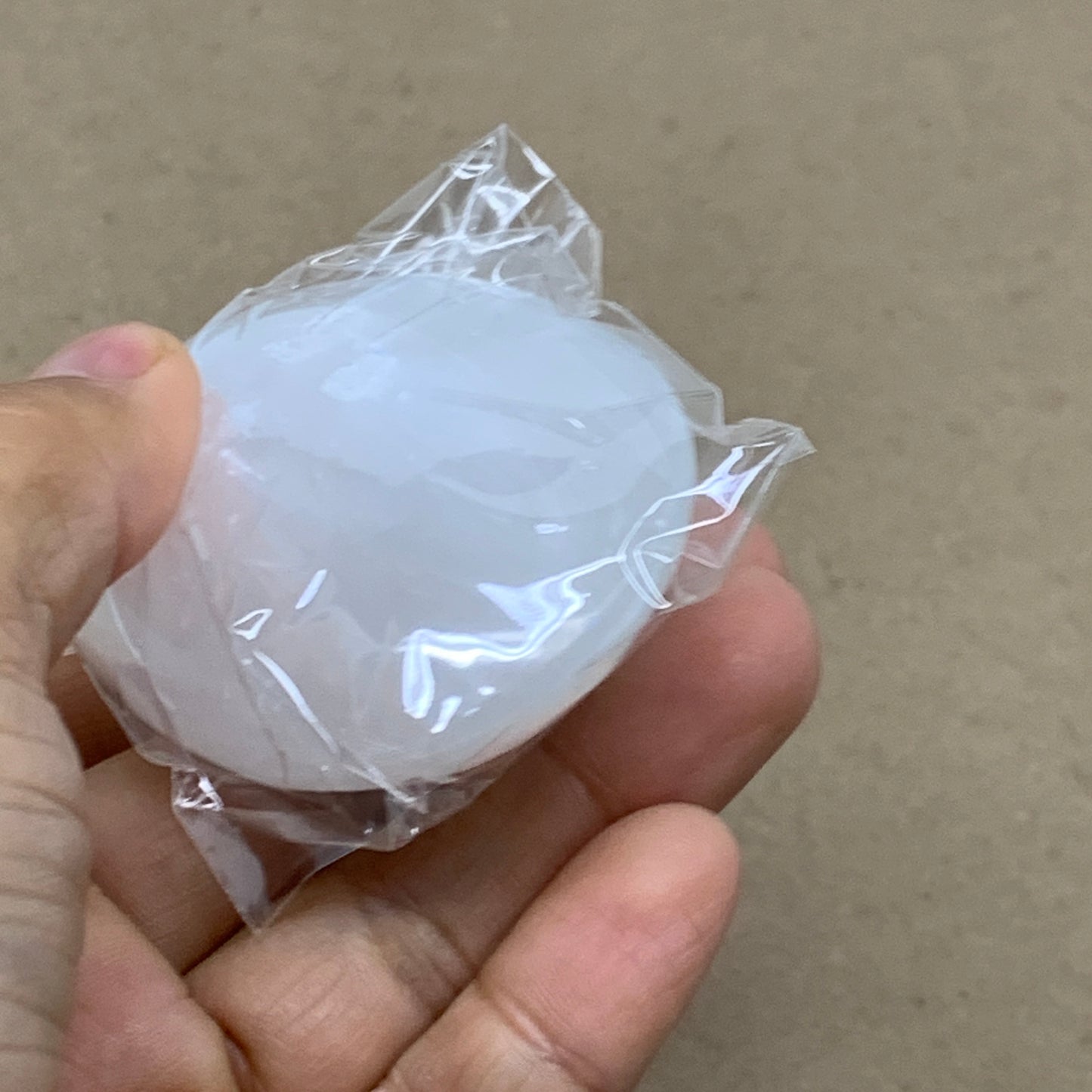 96g, 2.7"x1.9"x1", White Selenite Palmstone Crystal Pillow Reiki, B36416