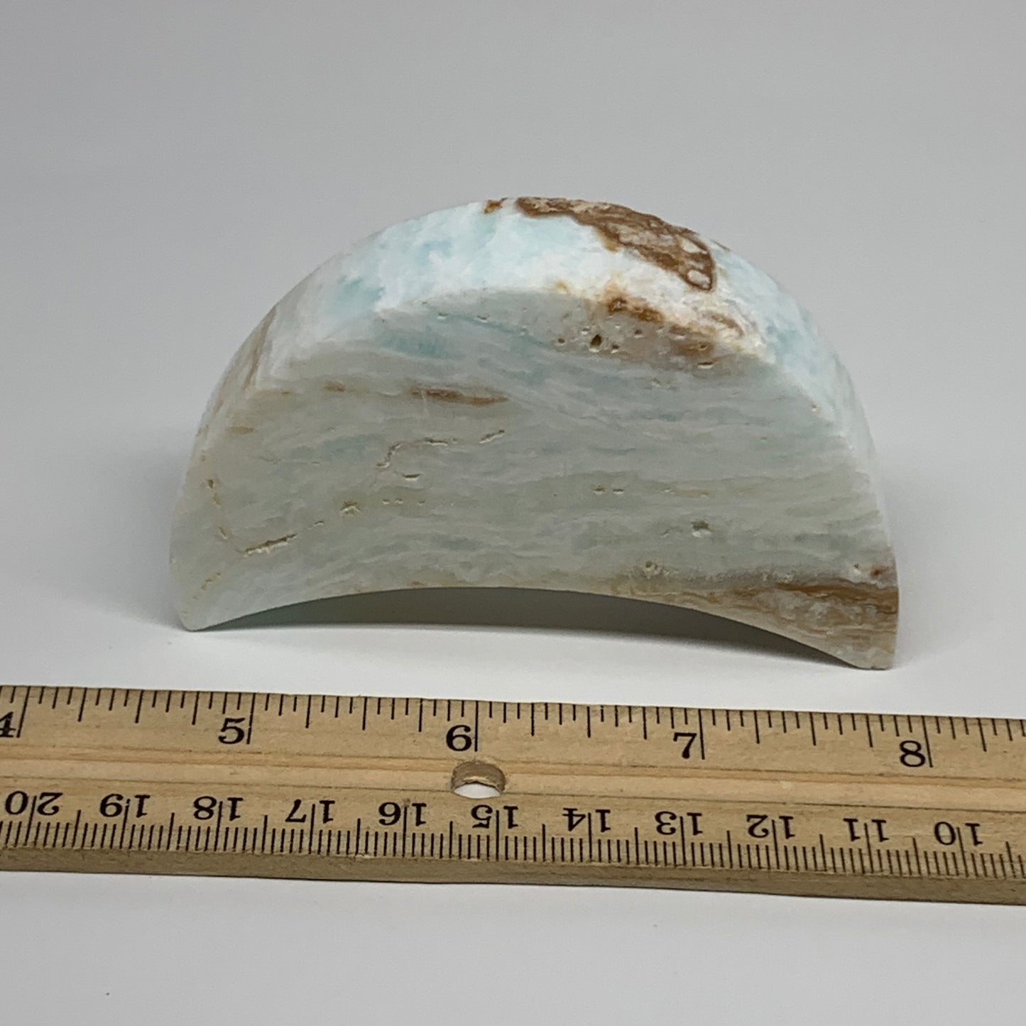 149.9g, 3.4"x1.7"x0.7", Caribbean Calcite Moon Crescent Gemstone, B33674