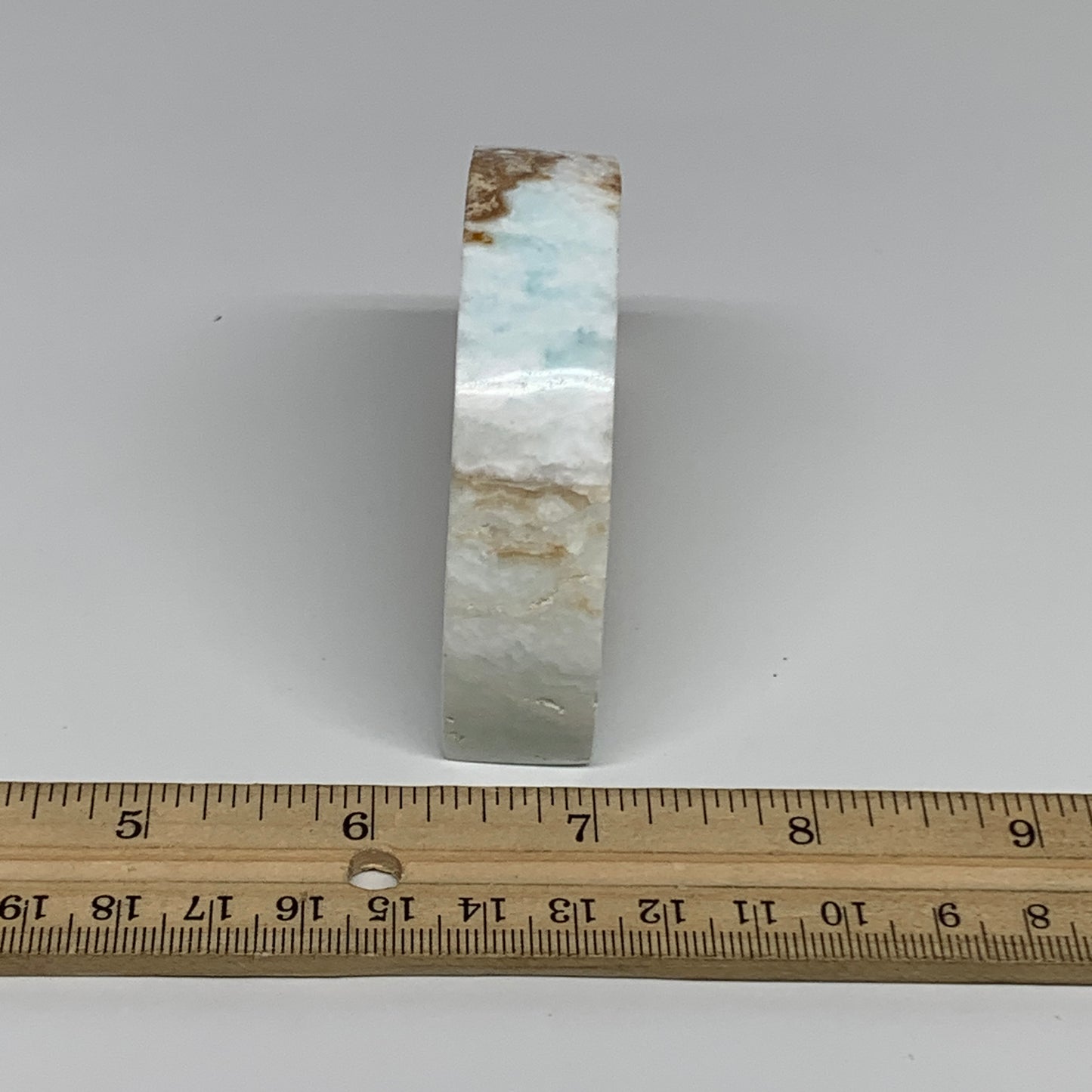 149.9g, 3.4"x1.7"x0.7", Caribbean Calcite Moon Crescent Gemstone, B33674