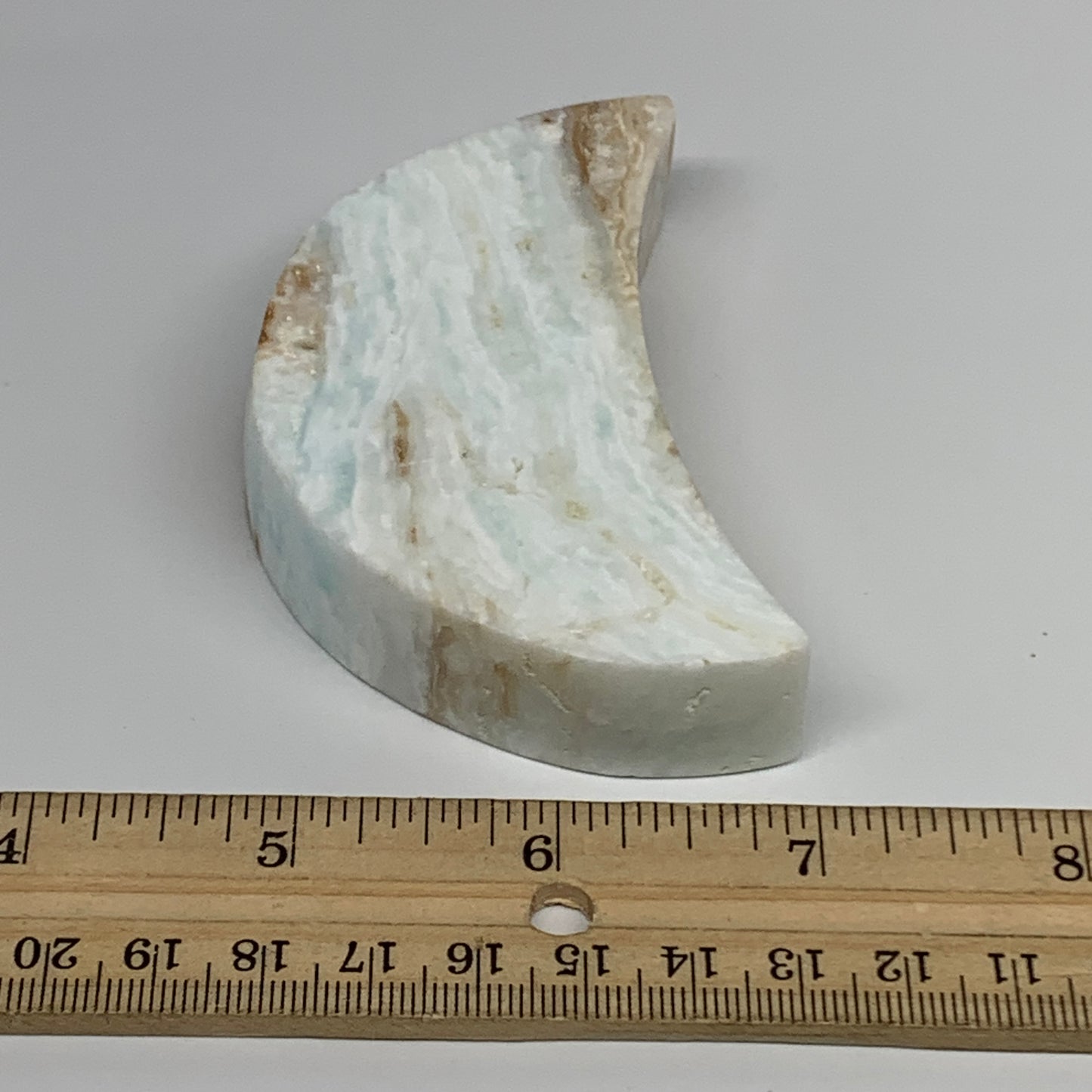 149.9g, 3.4"x1.7"x0.7", Caribbean Calcite Moon Crescent Gemstone, B33674