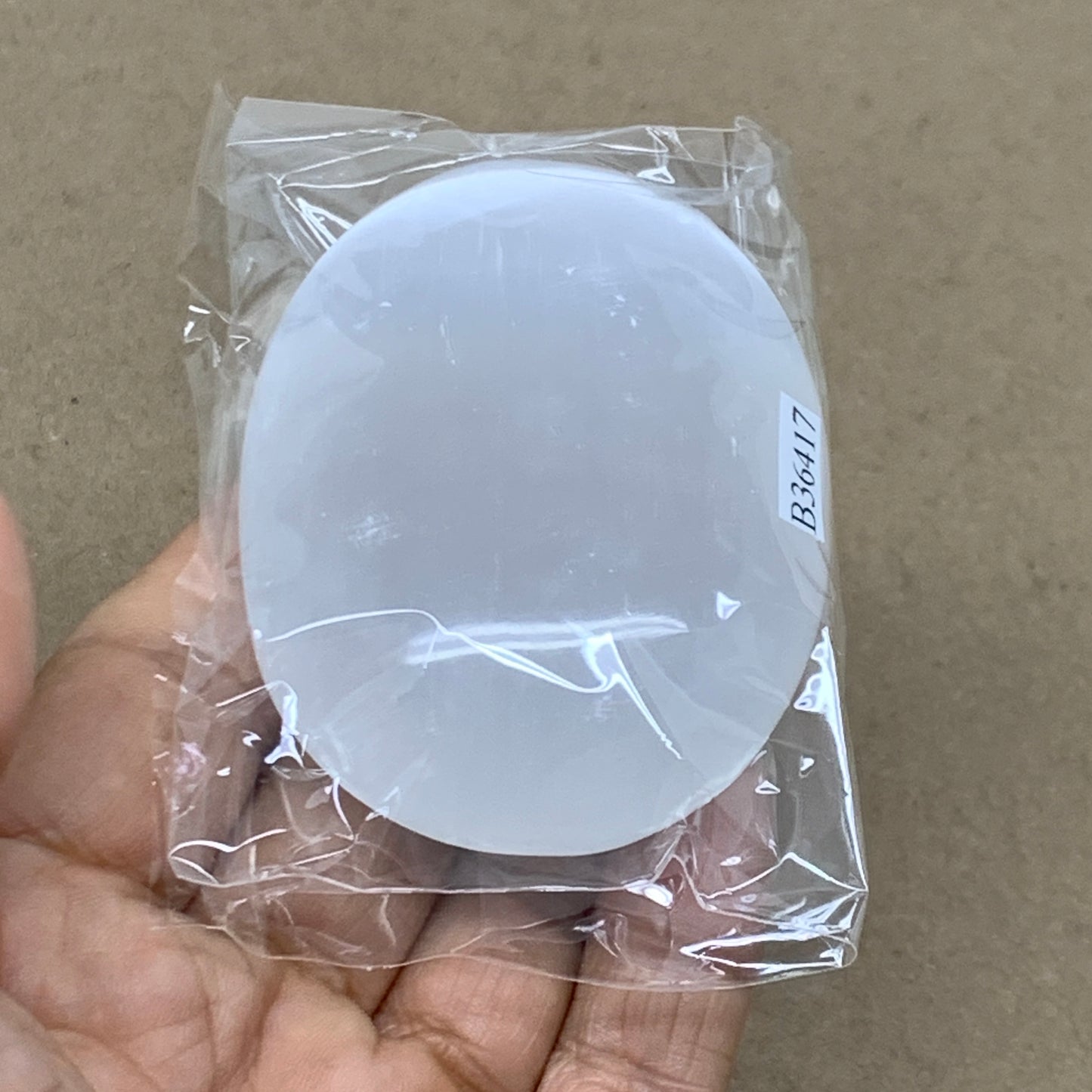106g, 2.7"x2"x1", White Selenite Palmstone Crystal Pillow Reiki, B36417