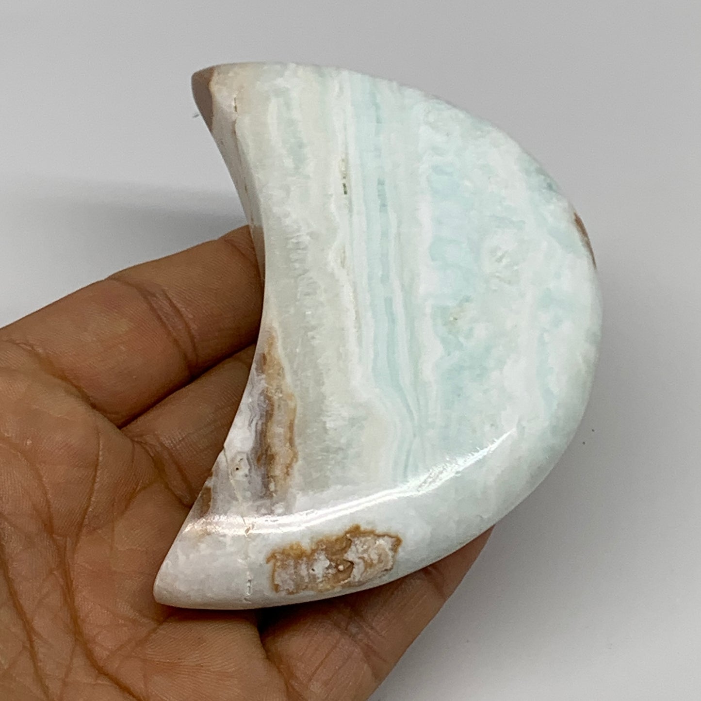 179.9g, 3.6"x1.9"x0.9", Caribbean Calcite Moon Crescent Gemstone, B33672