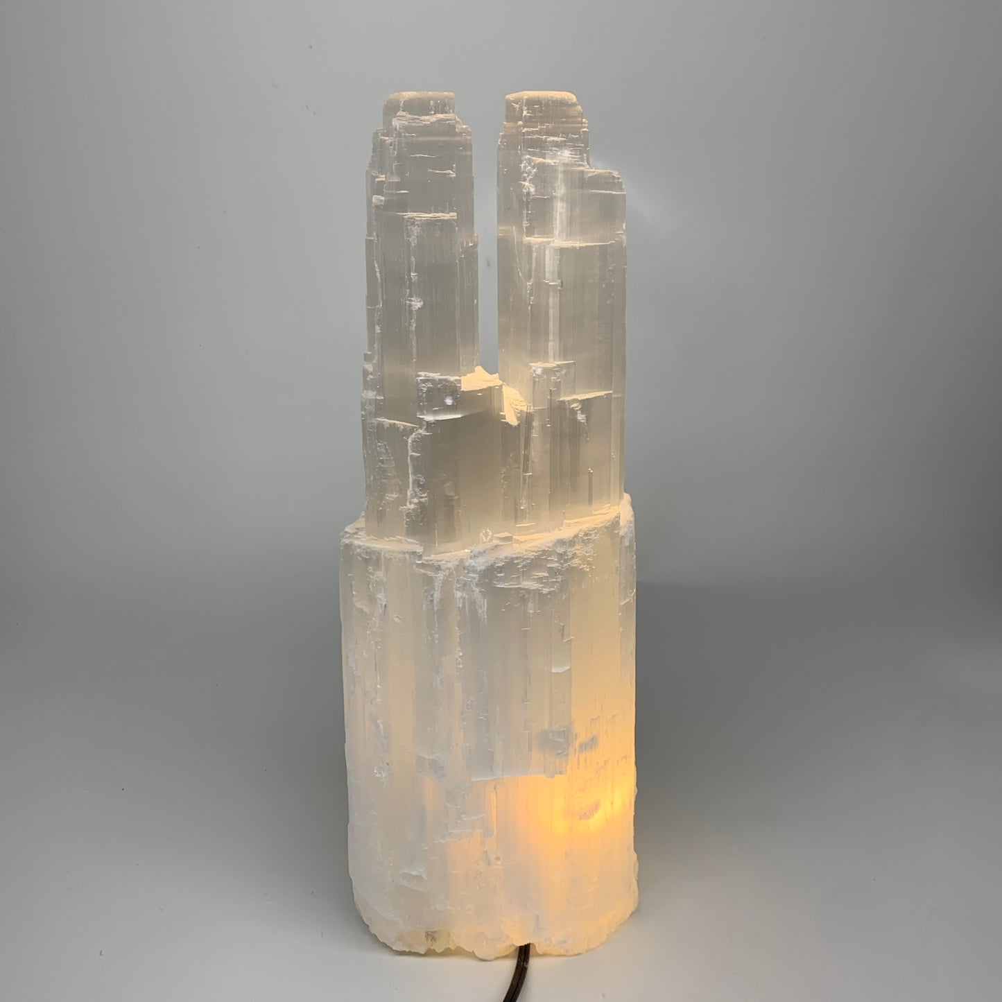 8.8 lbs, 13.4"x4.9"x3.5" Rough Selenite (Satin Spar) Lamp Tower W/Chord, B35775