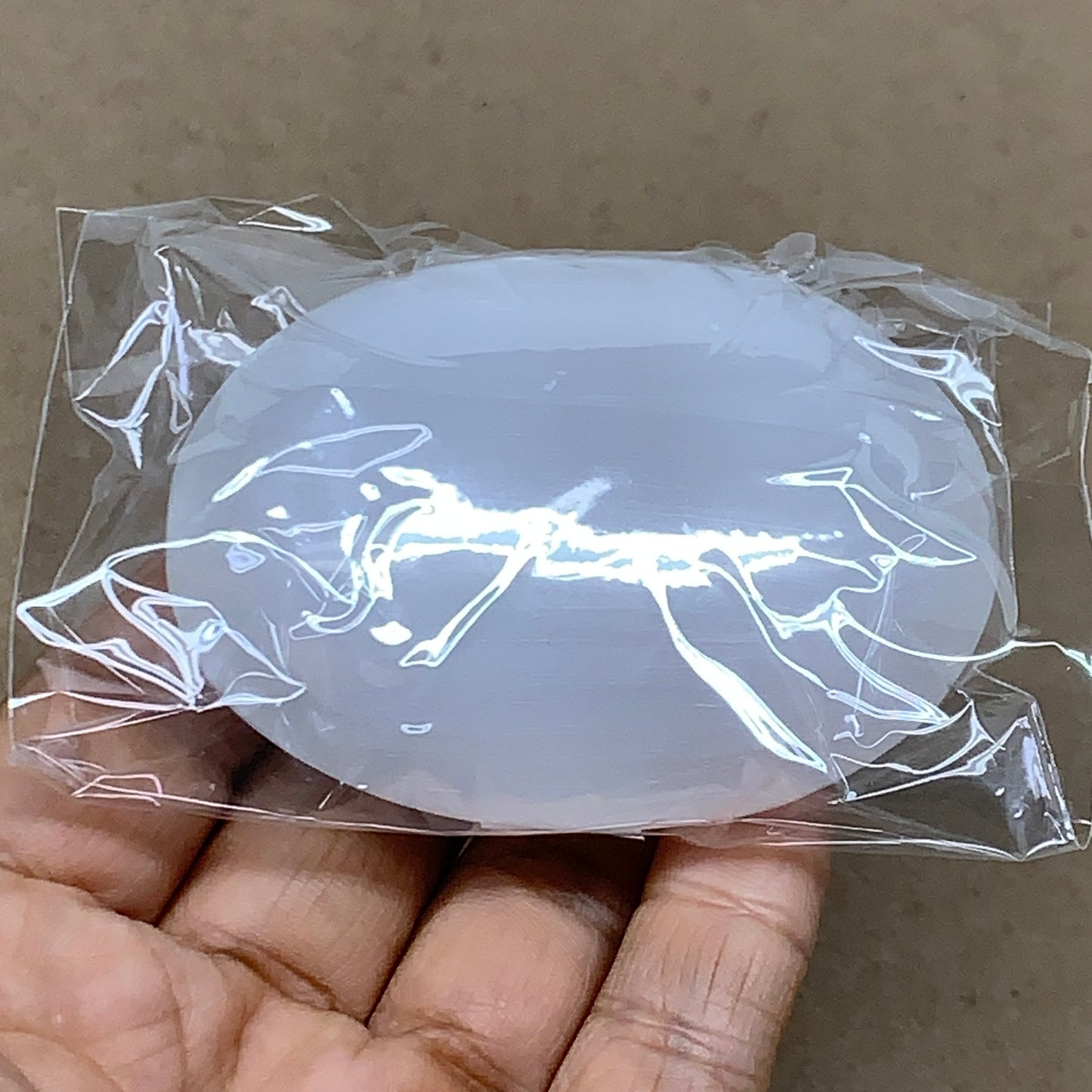 106g, 2.7"x2"x1", White Selenite Palmstone Crystal Pillow Reiki, B36417