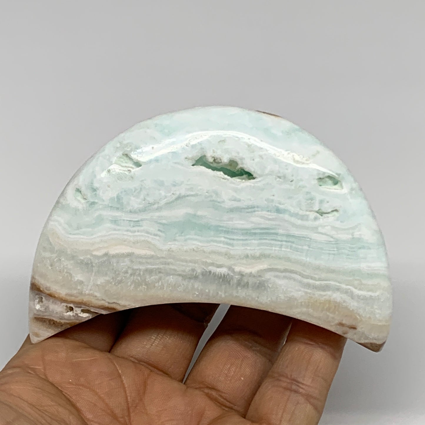 179.9g, 3.6"x1.9"x0.9", Caribbean Calcite Moon Crescent Gemstone, B33672