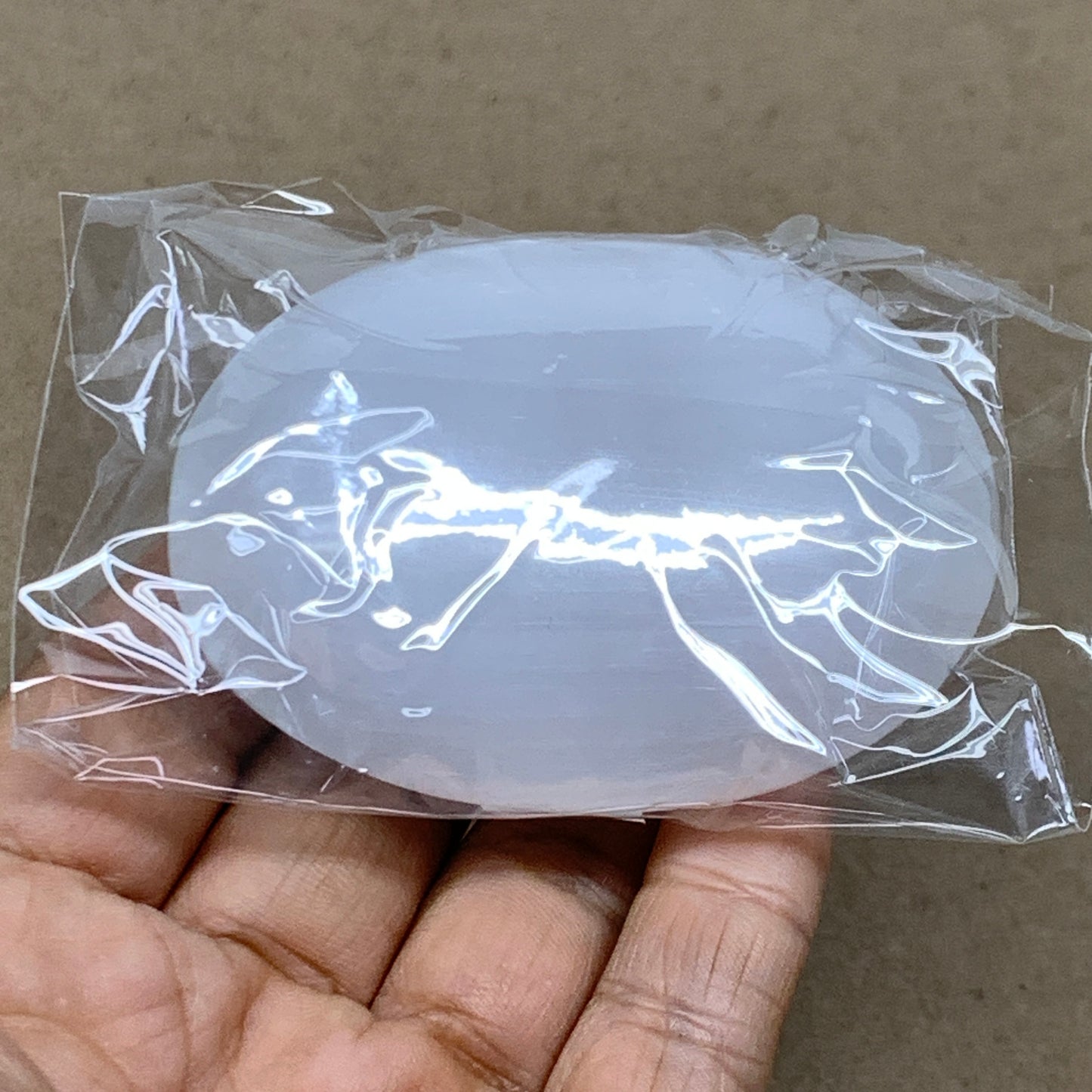 106g, 2.7"x2"x1", White Selenite Palmstone Crystal Pillow Reiki, B36417