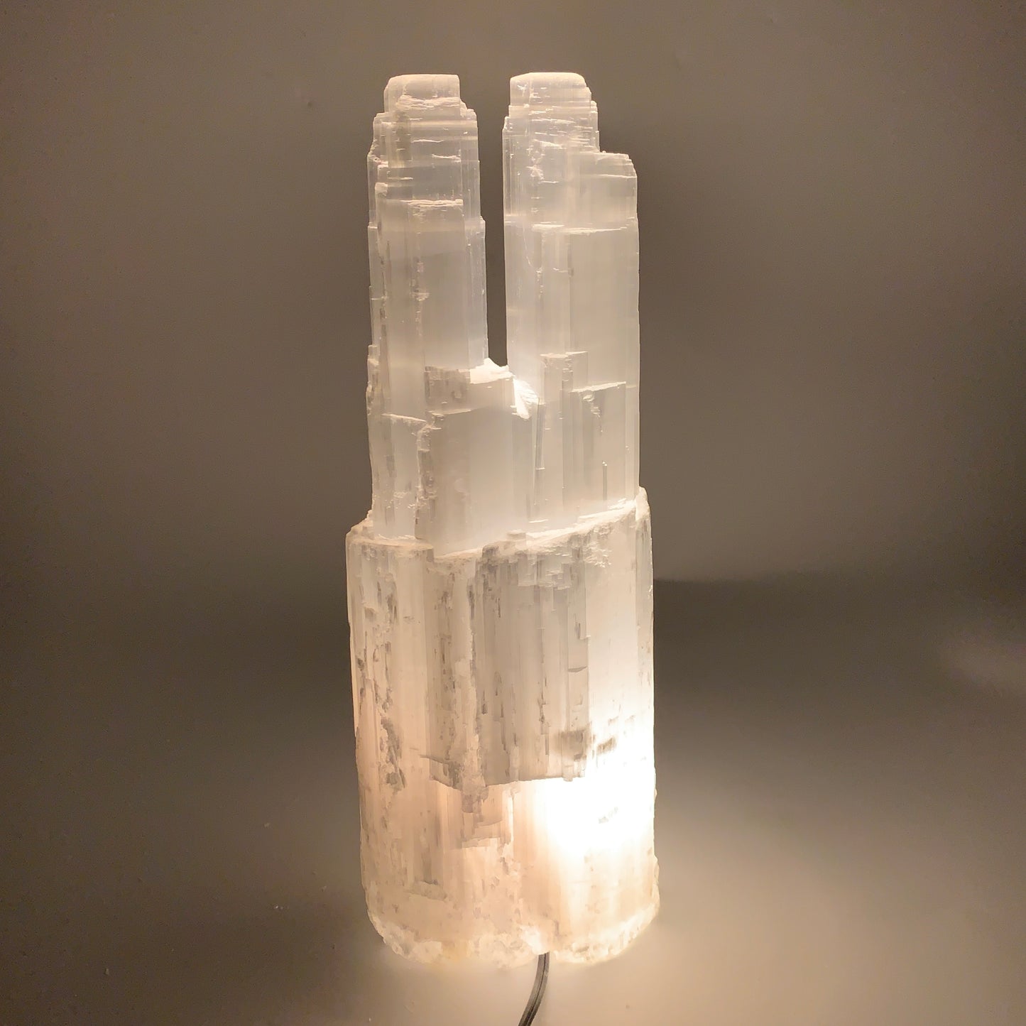 8.8 lbs, 13.4"x4.9"x3.5" Rough Selenite (Satin Spar) Lamp Tower W/Chord, B35775