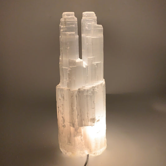 8.8 lbs, 13.4"x4.9"x3.5" Rough Selenite (Satin Spar) Lamp Tower W/Chord, B35775