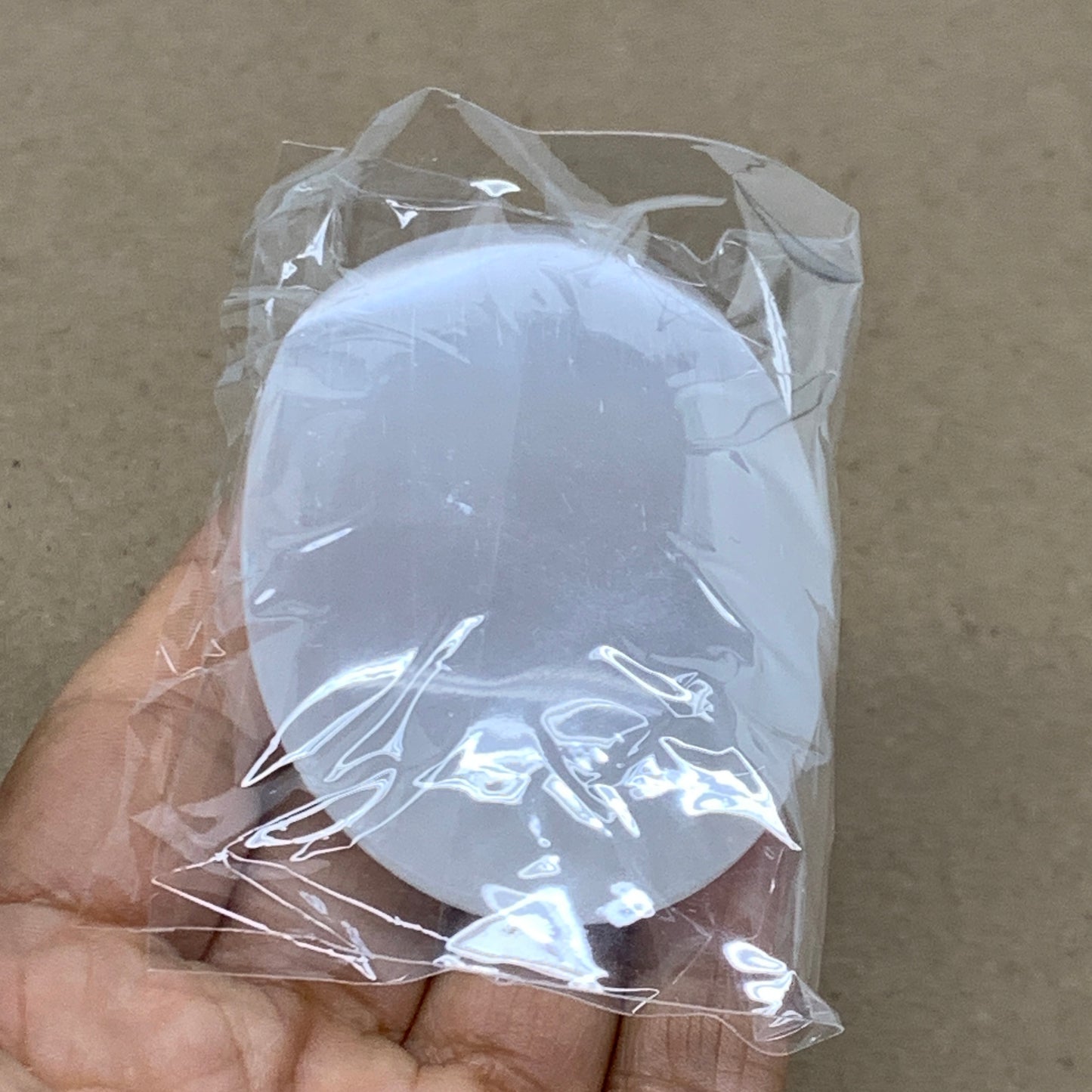 106g, 2.7"x2"x1", White Selenite Palmstone Crystal Pillow Reiki, B36417