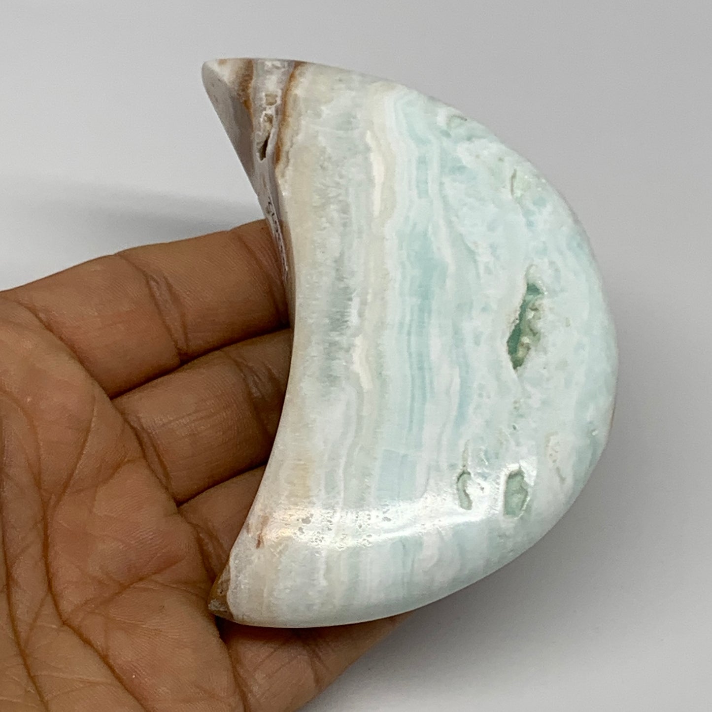 179.9g, 3.6"x1.9"x0.9", Caribbean Calcite Moon Crescent Gemstone, B33672