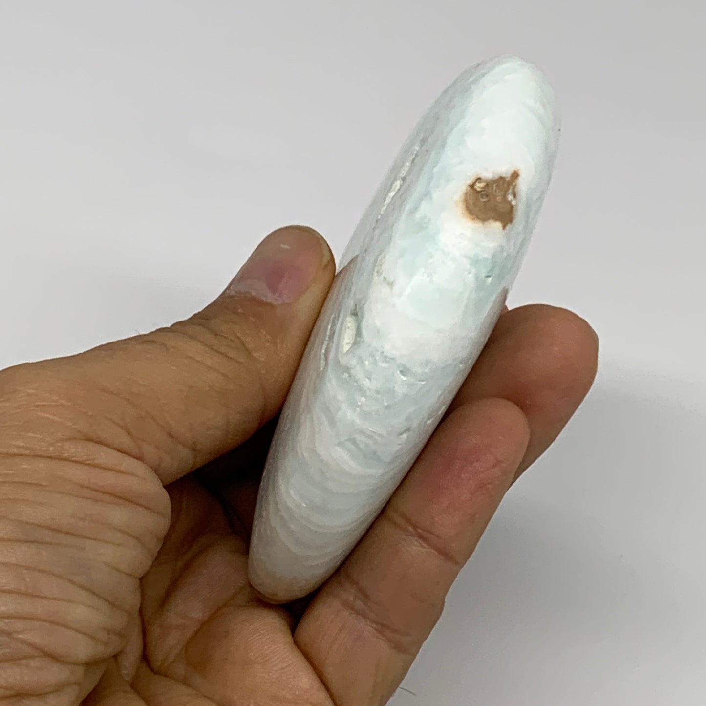 179.9g, 3.6"x1.9"x0.9", Caribbean Calcite Moon Crescent Gemstone, B33672