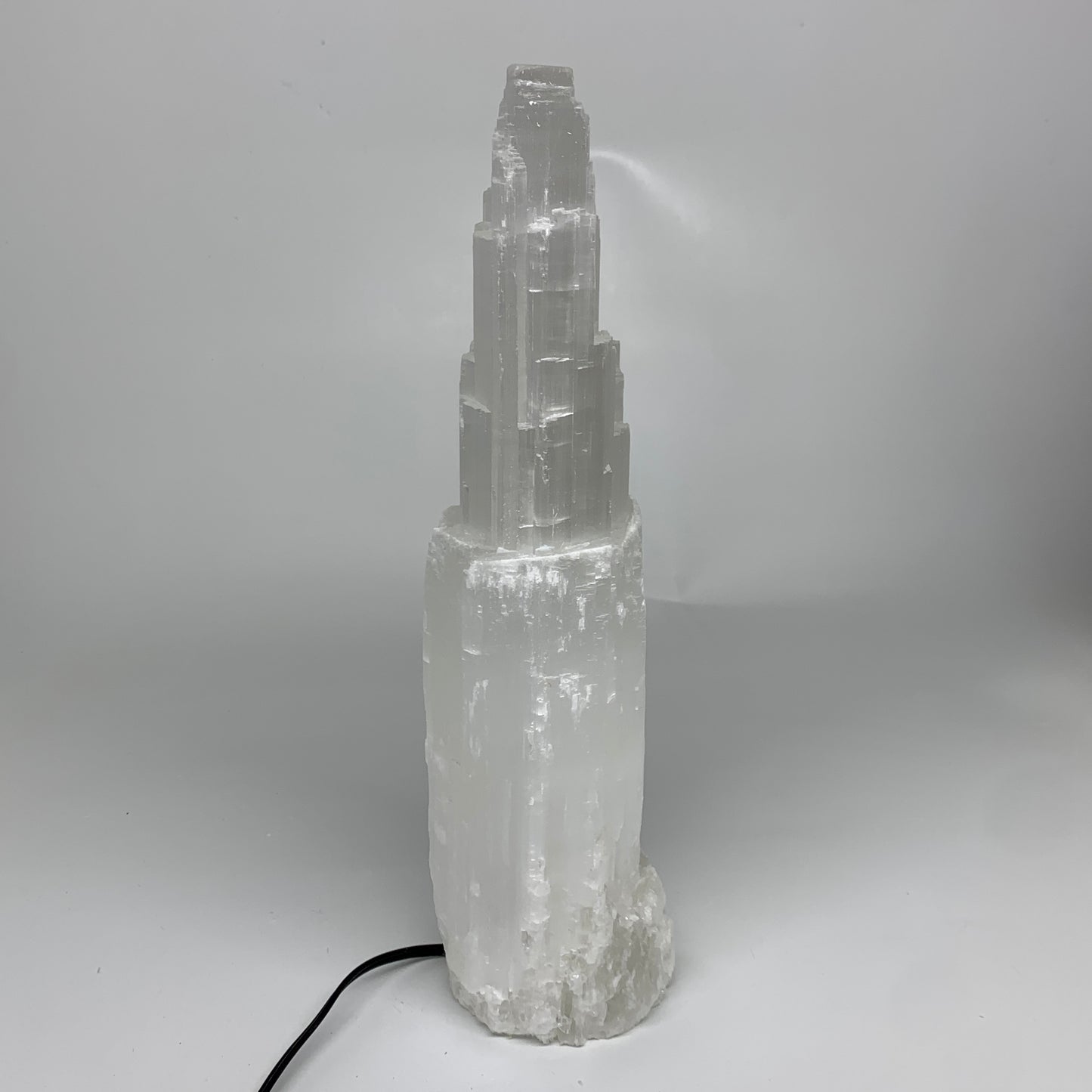 8.8 lbs, 13.4"x4.9"x3.5" Rough Selenite (Satin Spar) Lamp Tower W/Chord, B35775