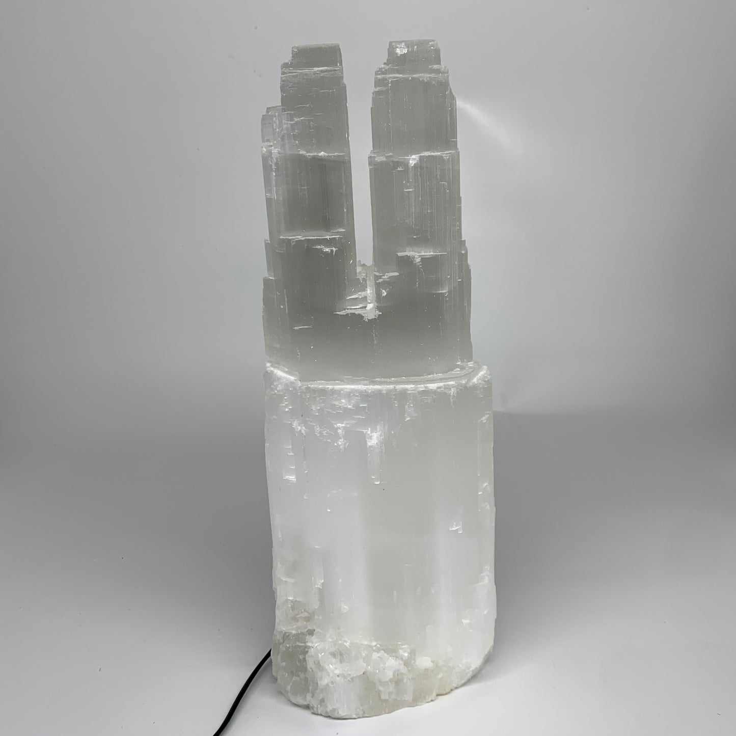 8.8 lbs, 13.4"x4.9"x3.5" Rough Selenite (Satin Spar) Lamp Tower W/Chord, B35775