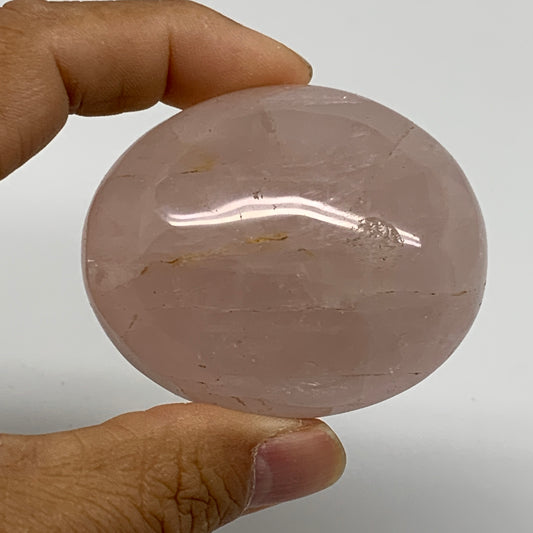 128.5g , 2.4"x2"x1.2", Natural Pink Rose Quartz Palm-stone Crystal, B37319