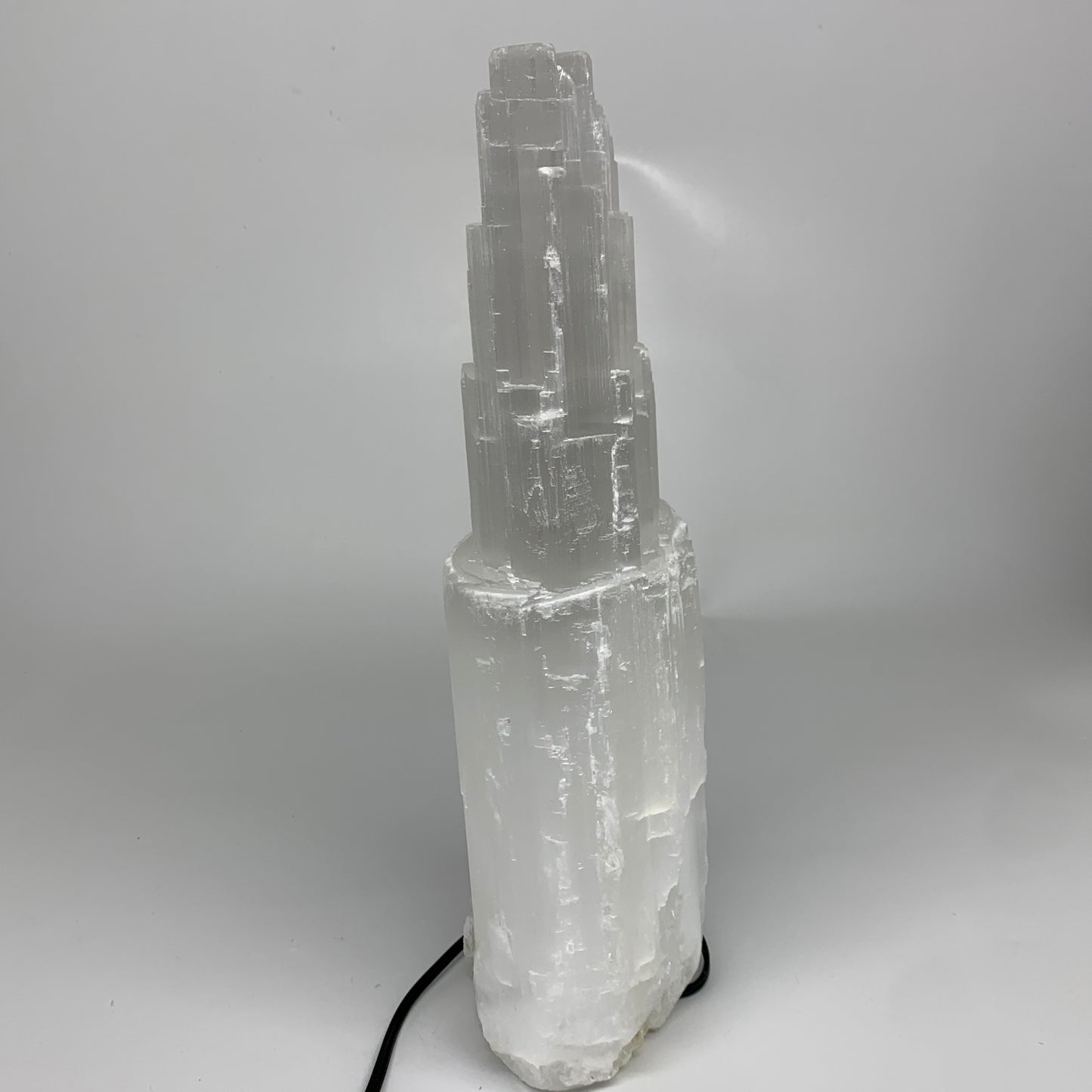 8.8 lbs, 13.4"x4.9"x3.5" Rough Selenite (Satin Spar) Lamp Tower W/Chord, B35775