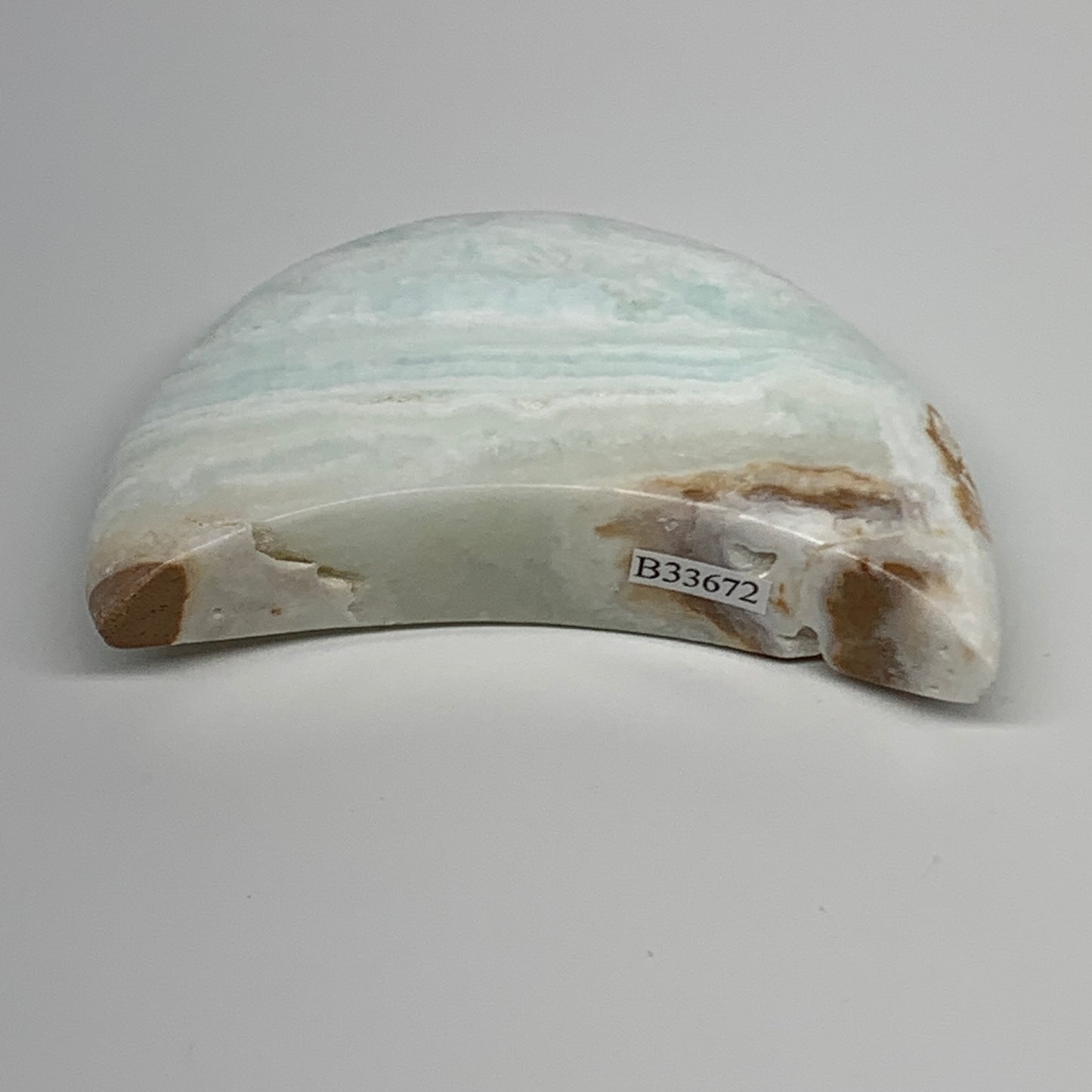 179.9g, 3.6"x1.9"x0.9", Caribbean Calcite Moon Crescent Gemstone, B33672