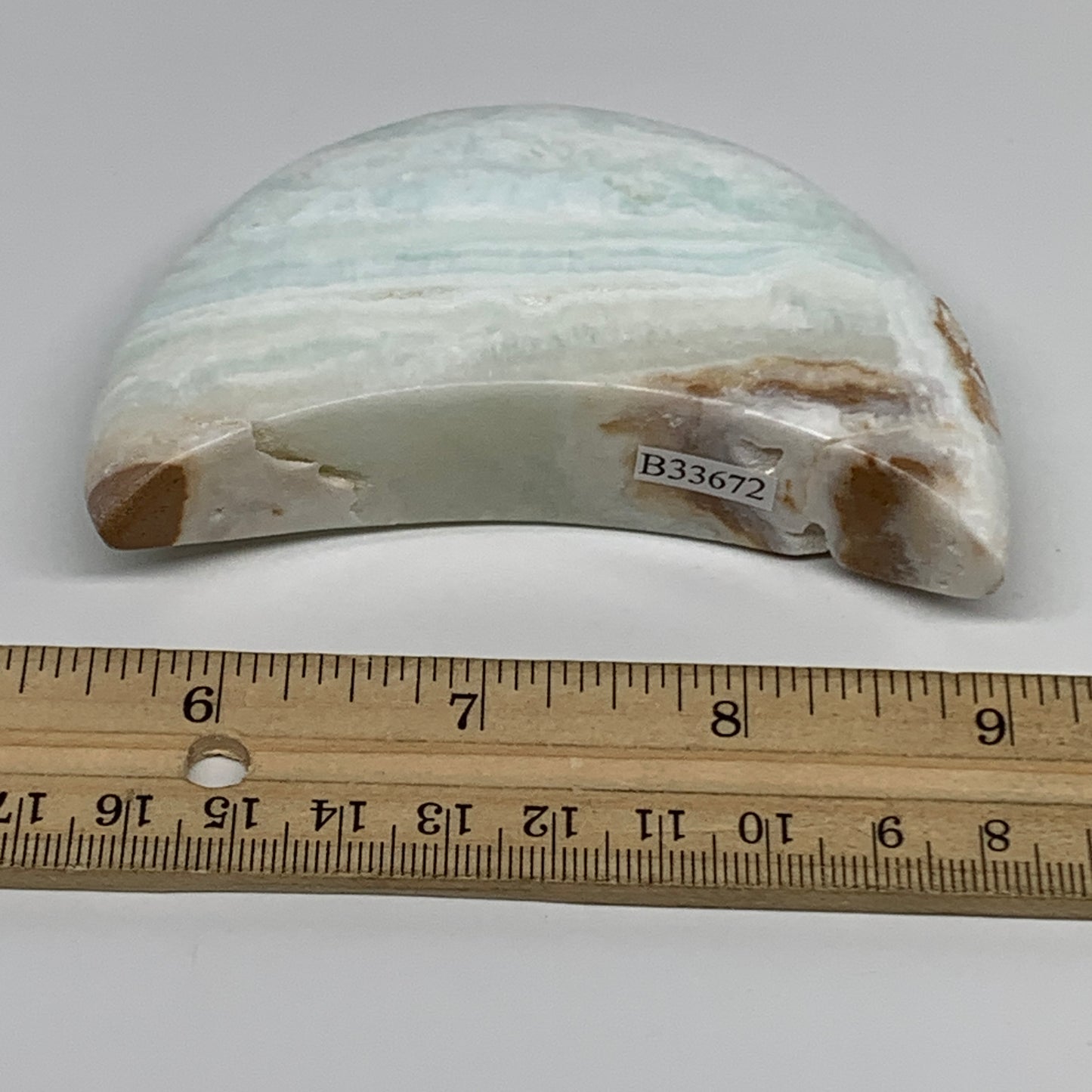 179.9g, 3.6"x1.9"x0.9", Caribbean Calcite Moon Crescent Gemstone, B33672