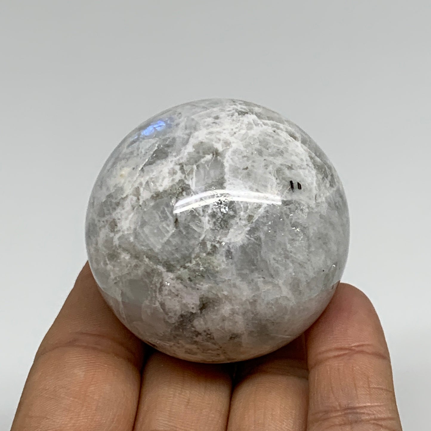 156.9g, 1.9"(48mm), Natural Rainbow Moonstone Sphere Ball Gemstone, B34311