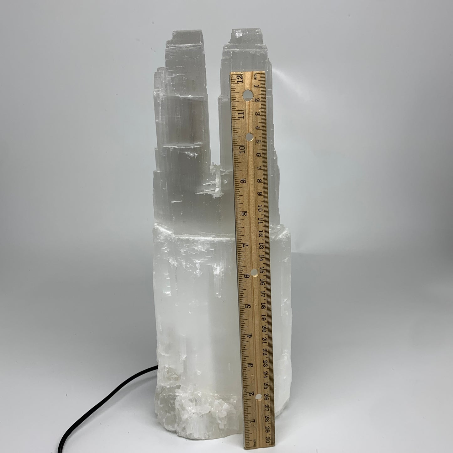 8.8 lbs, 13.4"x4.9"x3.5" Rough Selenite (Satin Spar) Lamp Tower W/Chord, B35775