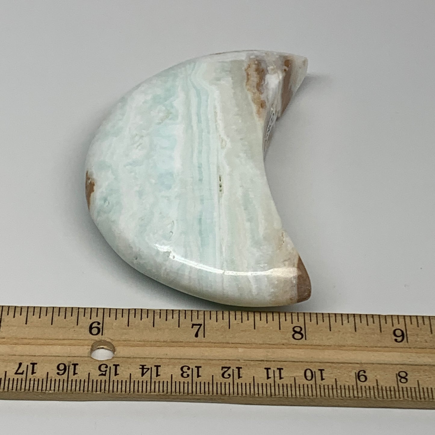 179.9g, 3.6"x1.9"x0.9", Caribbean Calcite Moon Crescent Gemstone, B33672