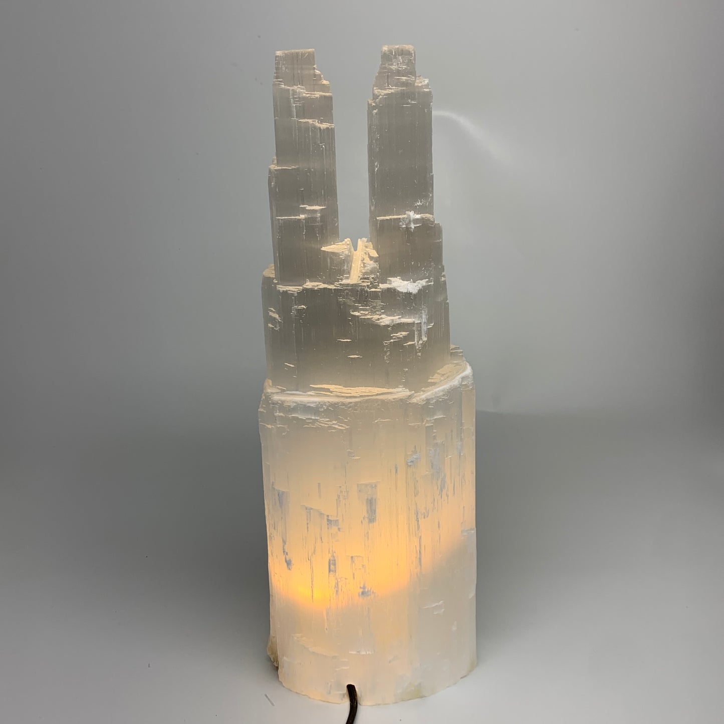 9.2 lbs, 13.7"x4.8"x3.7" Rough Selenite (Satin Spar) Lamp Tower W/Chord, B35776