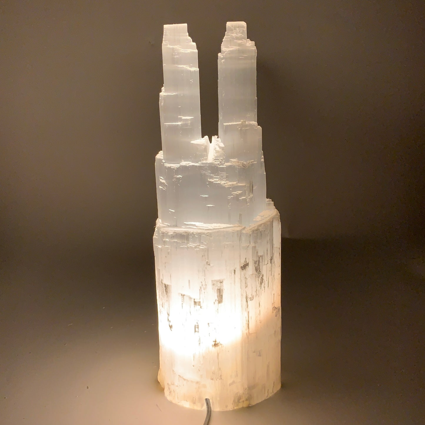 9.2 lbs, 13.7"x4.8"x3.7" Rough Selenite (Satin Spar) Lamp Tower W/Chord, B35776
