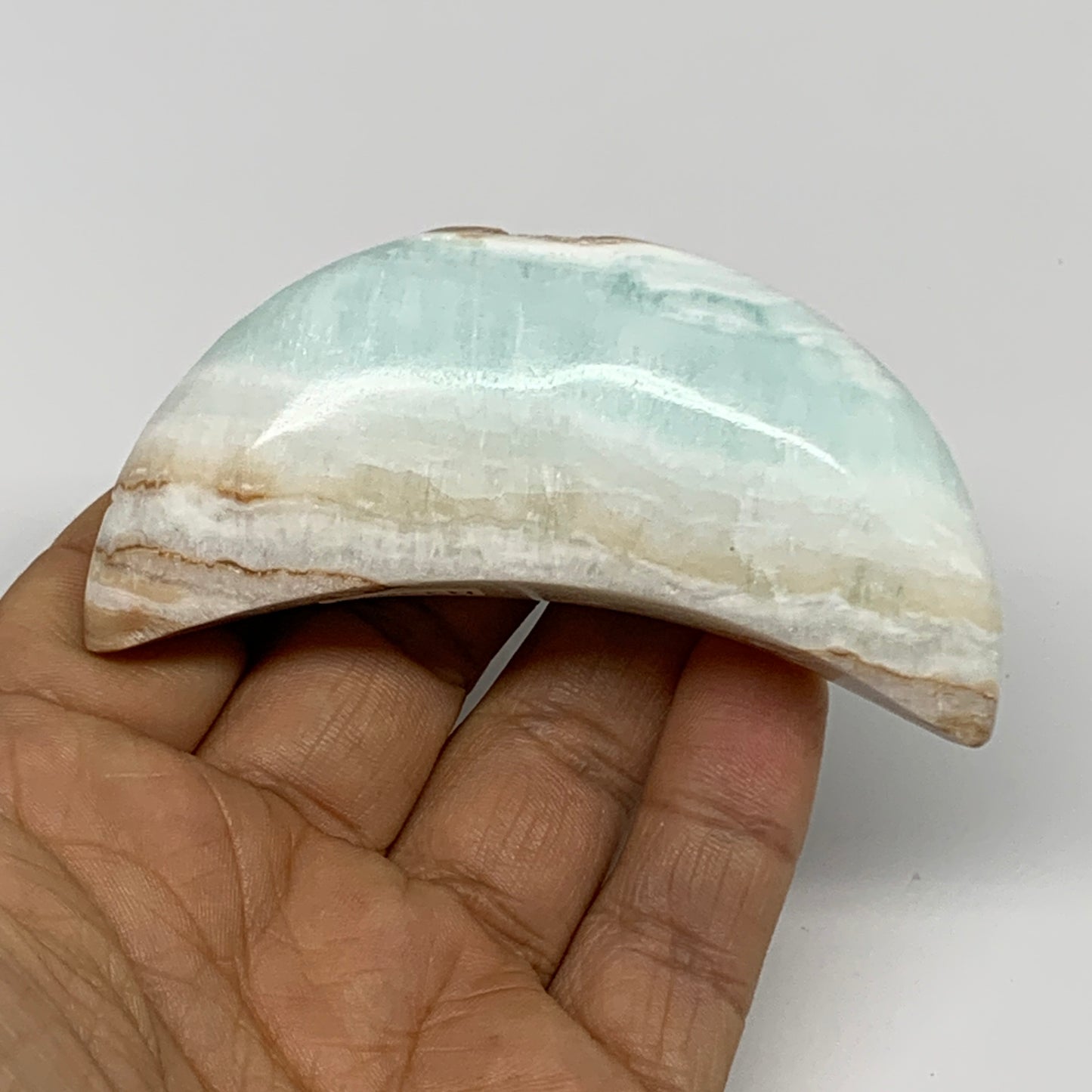 100g, 3.1"x1.3"x0.9", Caribbean Calcite Moon Crescent Gemstone, B33675