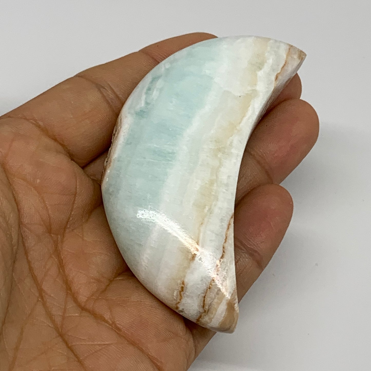 100g, 3.1"x1.3"x0.9", Caribbean Calcite Moon Crescent Gemstone, B33675