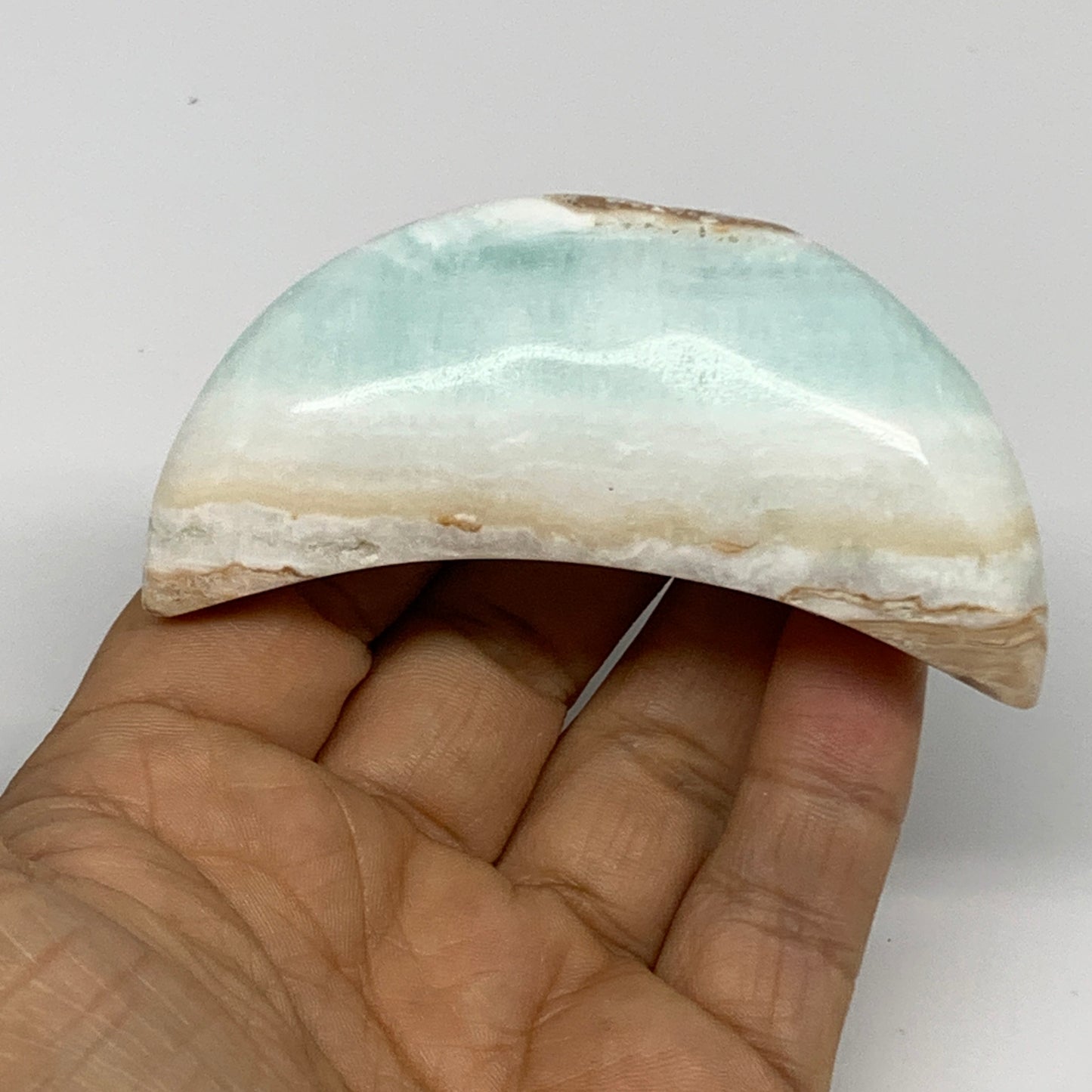 100g, 3.1"x1.3"x0.9", Caribbean Calcite Moon Crescent Gemstone, B33675