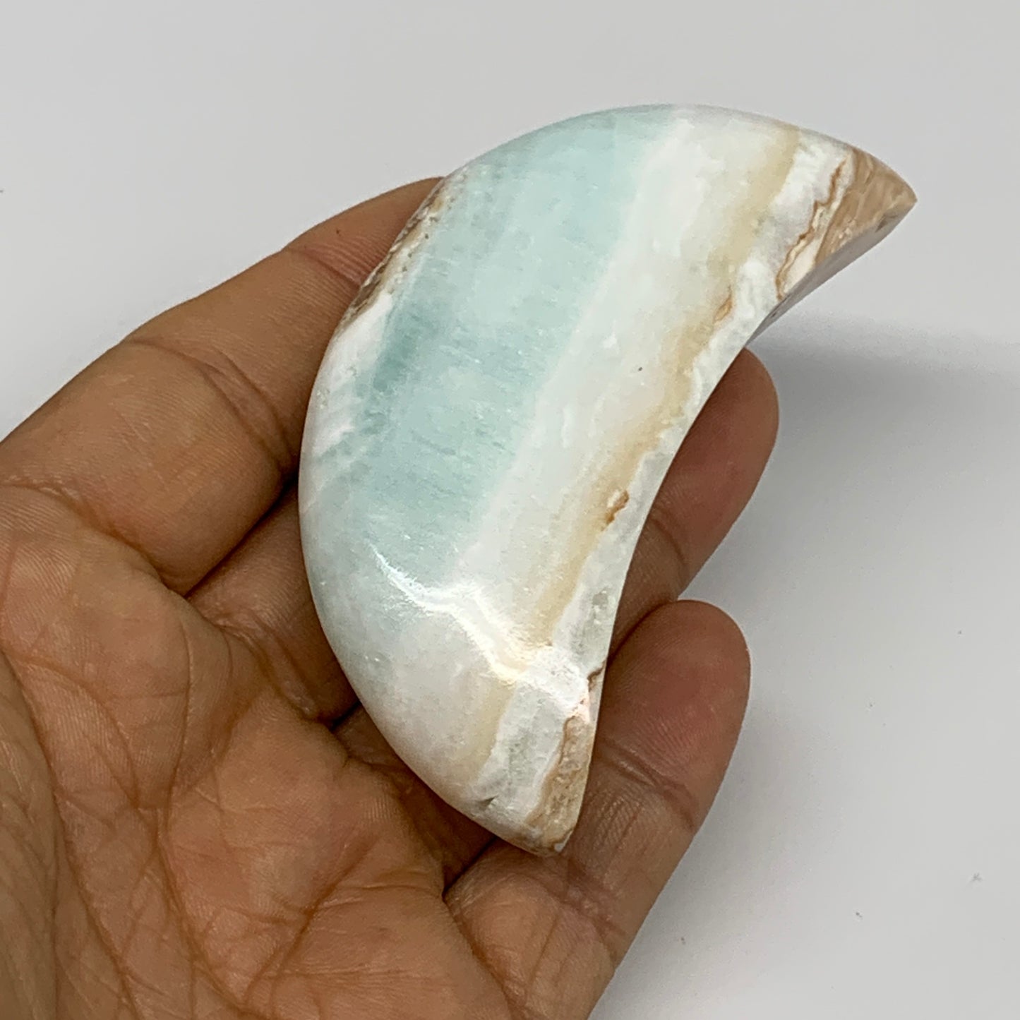 100g, 3.1"x1.3"x0.9", Caribbean Calcite Moon Crescent Gemstone, B33675