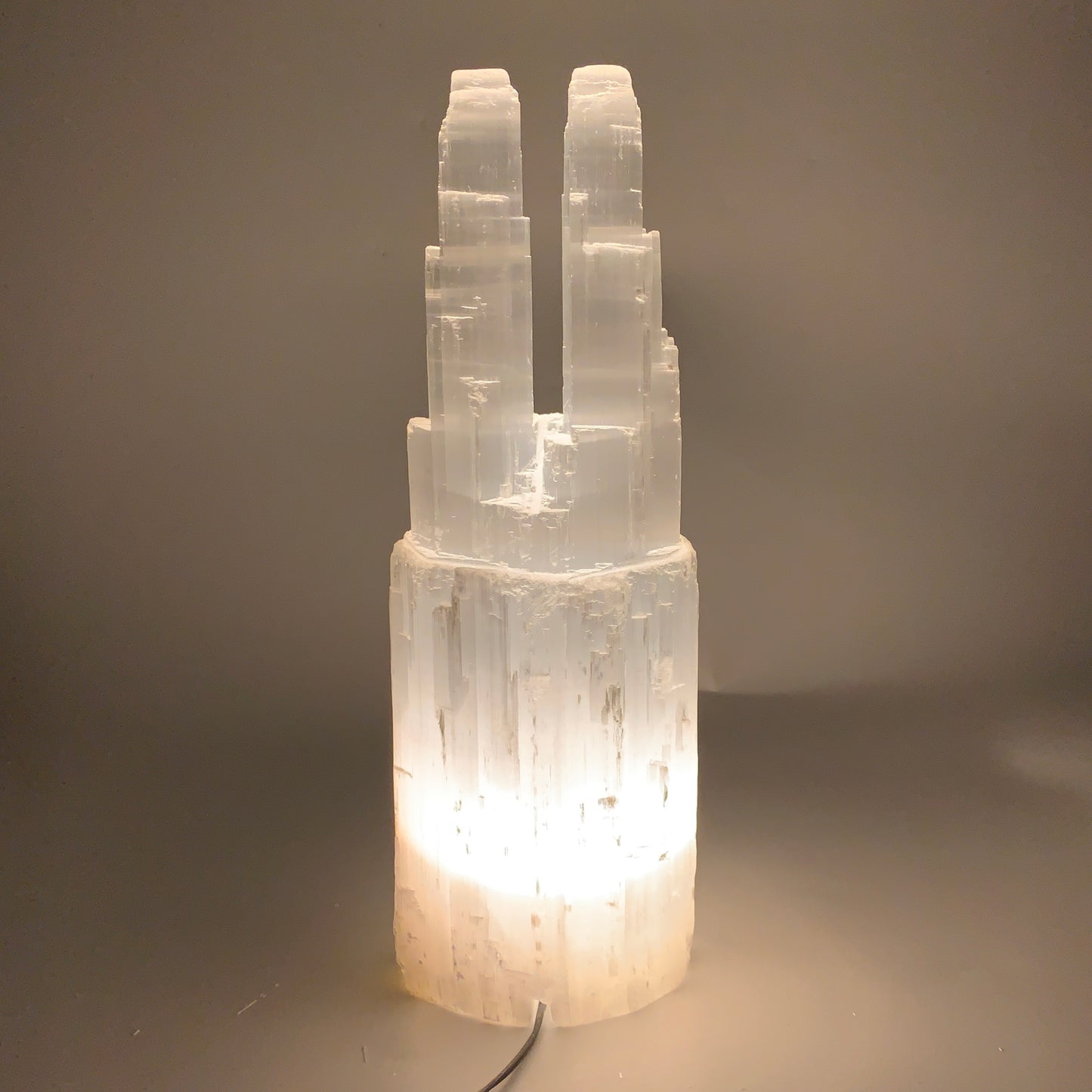 12.8 lbs, 15.5"x5.2"x3.7" Rough Selenite (Satin Spar) Lamp Tower W/Chord, B35777